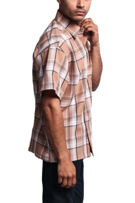 Men's USA Western Casual Checkered Plaid Short Sleeve Button Up