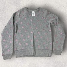 Athletic Works Sweatshirt Crew Neck LS Gray w Pink Hearts Youth Large 10-12