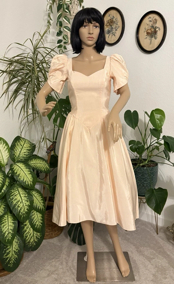 Vintage 80s Does 50s Pink Prom Wedding Bridesmaid Backless Basque Waist Dress XS - Image 2 of 4