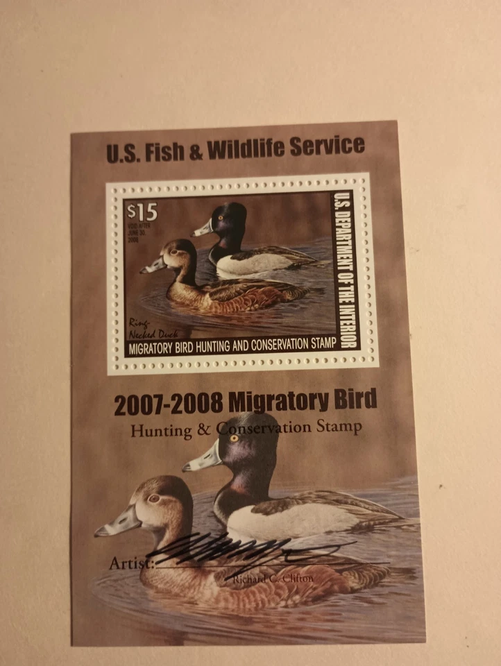 2007-08 MIGRATORY BIRD MINI STAMP/ARTIST SIGNED-MINT CONDITION-NH - Image 2 of 4