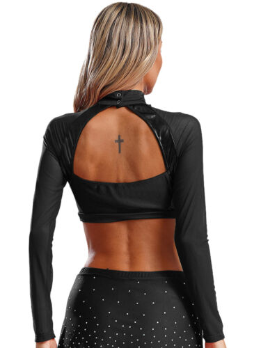 Women Cheer Uniform Tops Night Club Crop Top Rhinestone Cheerleader Costume - Picture 69 of 87