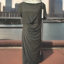 Roman NWT UK 16 Black Rouched Front Wrap Look Stretch Dress RP £30