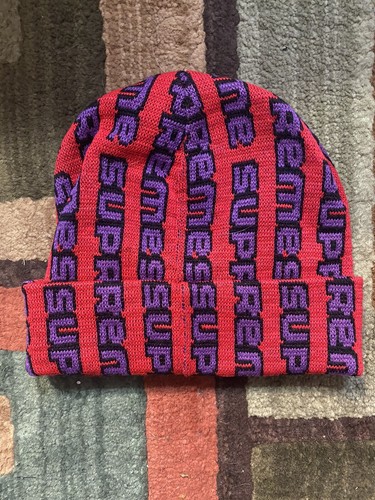 Supreme Vertical Logo Beanie Red Color 