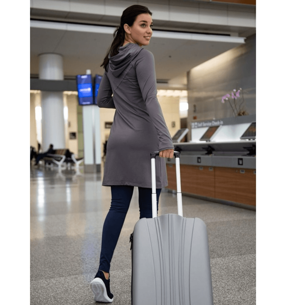 betabrand red eye travel dress Betabrand Red Eye Travel Dress Gray Hooded Stetch Vacation Size XS