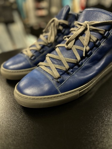 47EU/14US -BALENCIAGA HITOP LEATHER SNEAKERS MENS $635 BlUE GREY - 第 6/19 張圖片