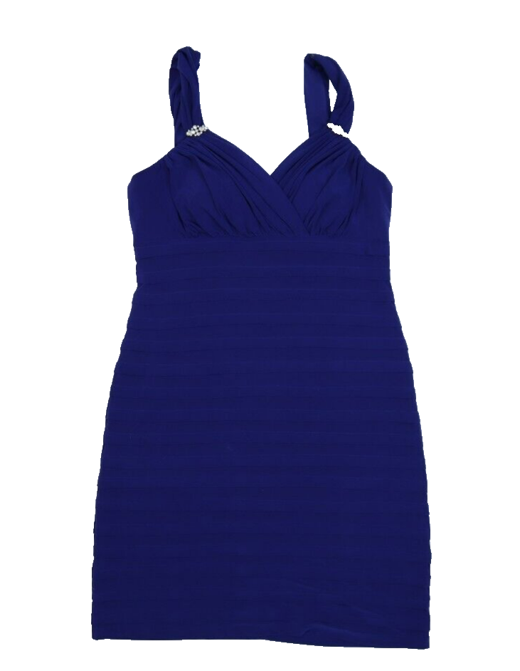 R&M Richards Womens Blue Sleeveless Layered Rhinestone Bodycon Dress 10  Petite
