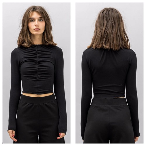 Toit Volant Women's Black Totty Top Long Sleeve Ruched Front Side Size Small - 第 1/7 張圖片
