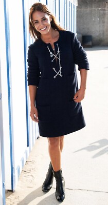 21P CHANEL NAVY BLUE WHITE LEATHER CHAIN MINI DRESS 50 | eBay