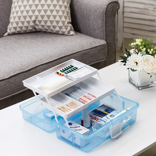 Transparent Blue Plastic Multipurpose Storage Box w/Handle & Expandable Trays - Picture 2 of 6