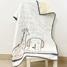Handmade Giraffe Elephant Embroidered Hand Stitch Baby/Toddler Cotton Crib Quilt