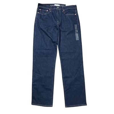 American Eagle Jeans Mens 32 x 34 Blue Cotton Baggy Straight Easyflex Dark Wash