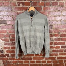 Brooks Brothers Sweater Mens Large Brown Stripe Quarter Zip Cotton Cashmere