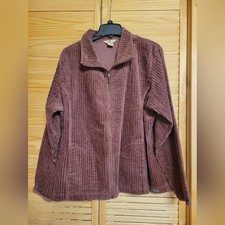 Woolrich Fleece Jacket Women Large Burgundy Corduroy Texture Full Zip jacket