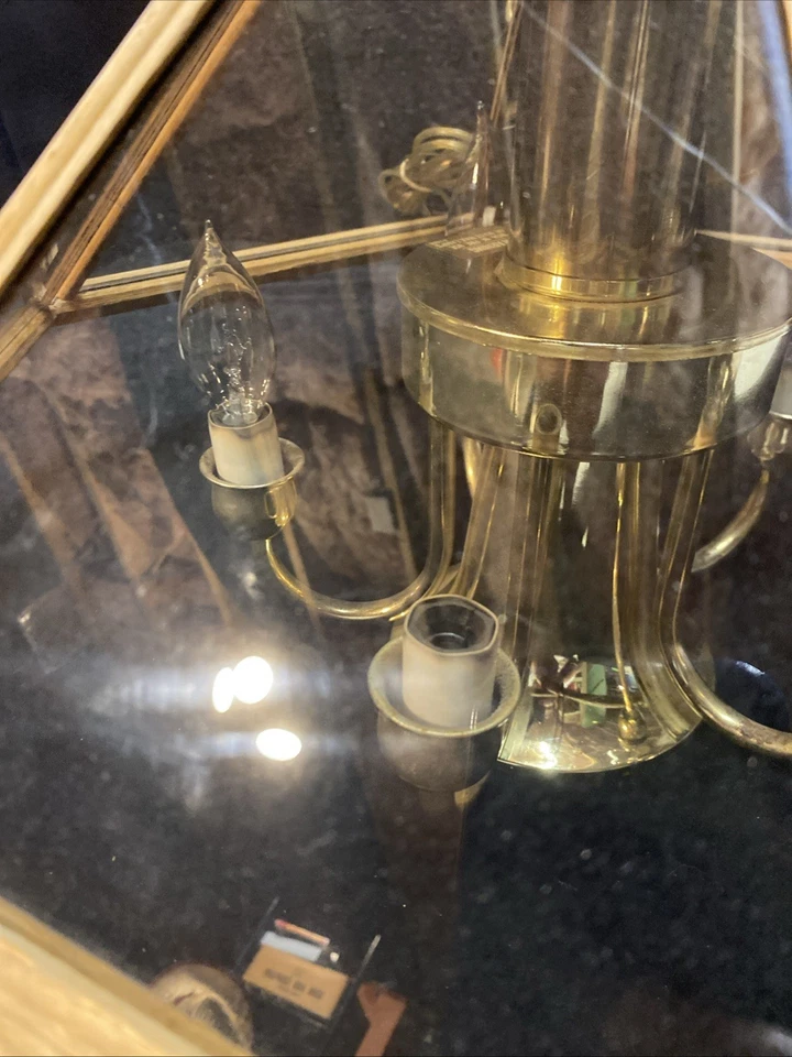 Lamas de madera latón vidrio vintage MCM colgante lámpara accesorio de techo HEXÁGONO Foto 4 de 4