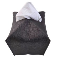 PU Leather Tissue Box Cover Square Holder Dark Gray Modern Home Office NEW