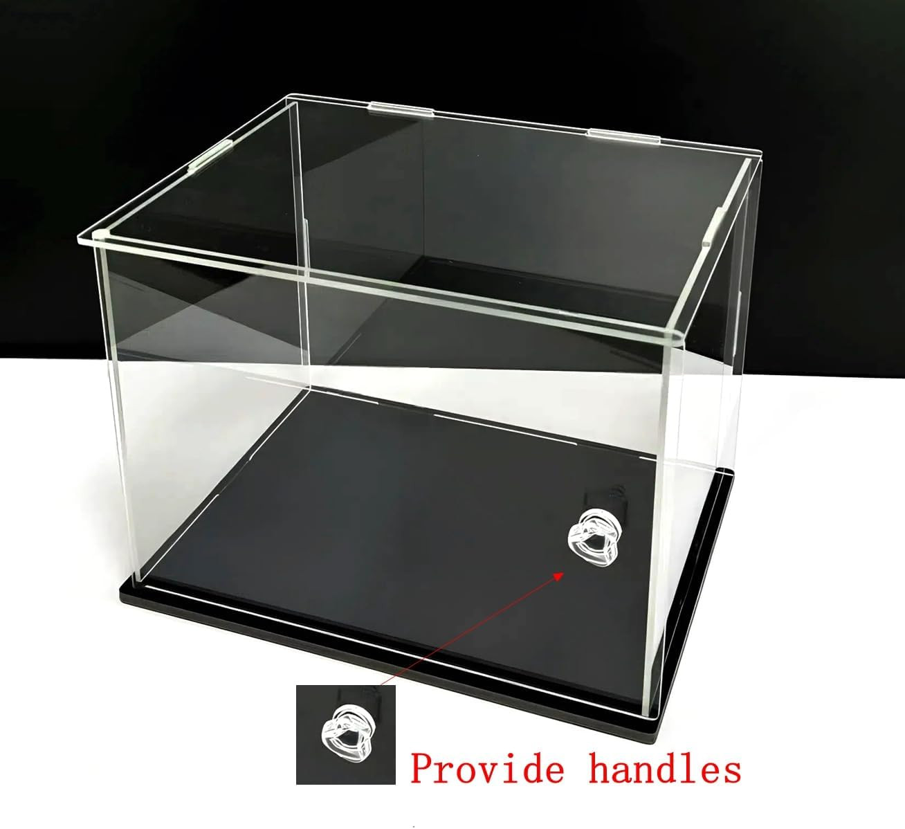 Clear Acrylic Display Case with Black Base, Storage Box with Lid, Transparent Co