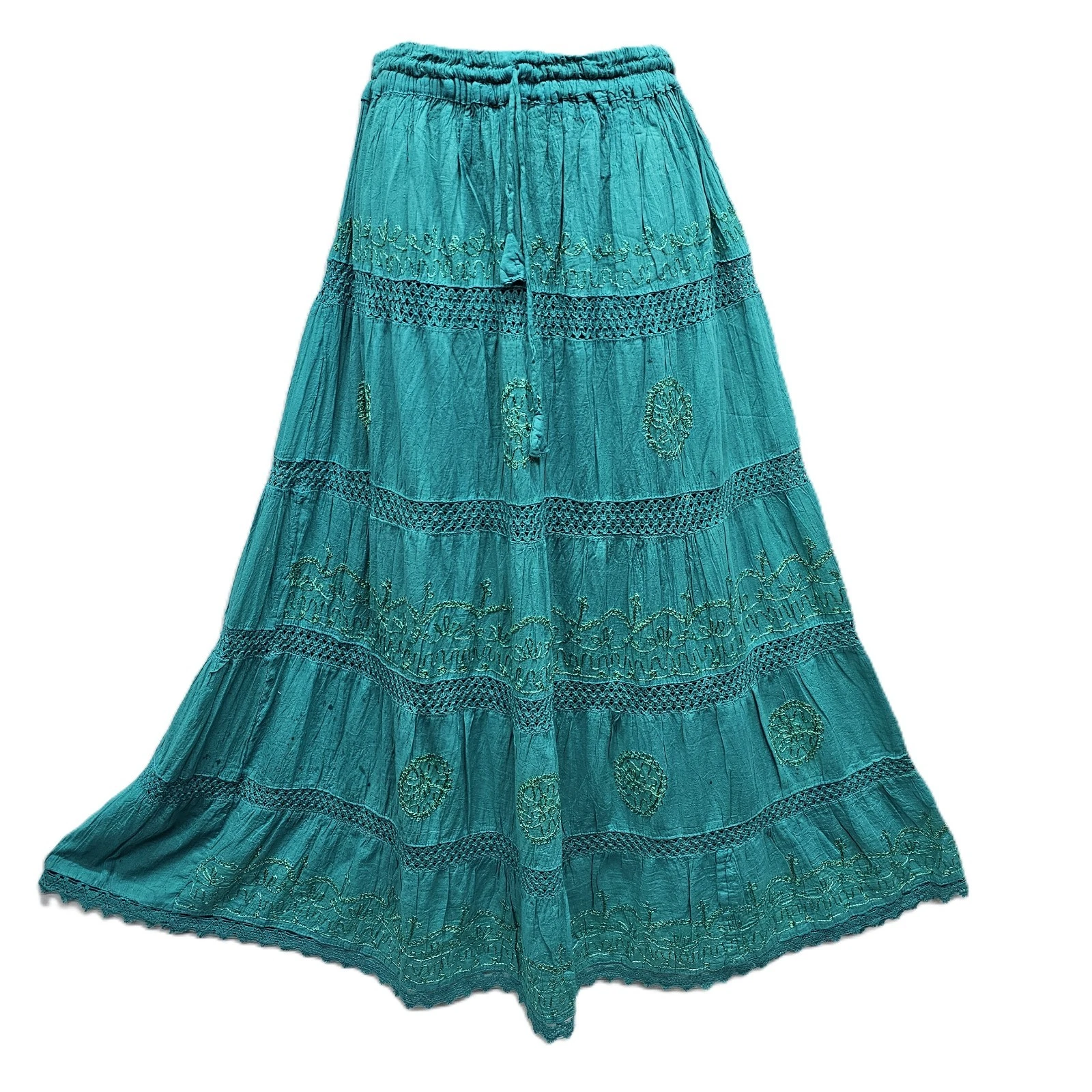 Cotton Maxi Skirt Bohemian Embroidered Fully Lined JADE GREEN Size S M L XL XXL
Opens in a new windo