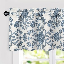 Boho Linen Blend Kitchen Valance Curtain Blackout 18 Inch for Living Room Lined