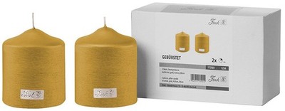 Fink CANDLE Stumpenkerze gebürstet gold Set 2 tlg / 2 Stück H=10 D=8cm