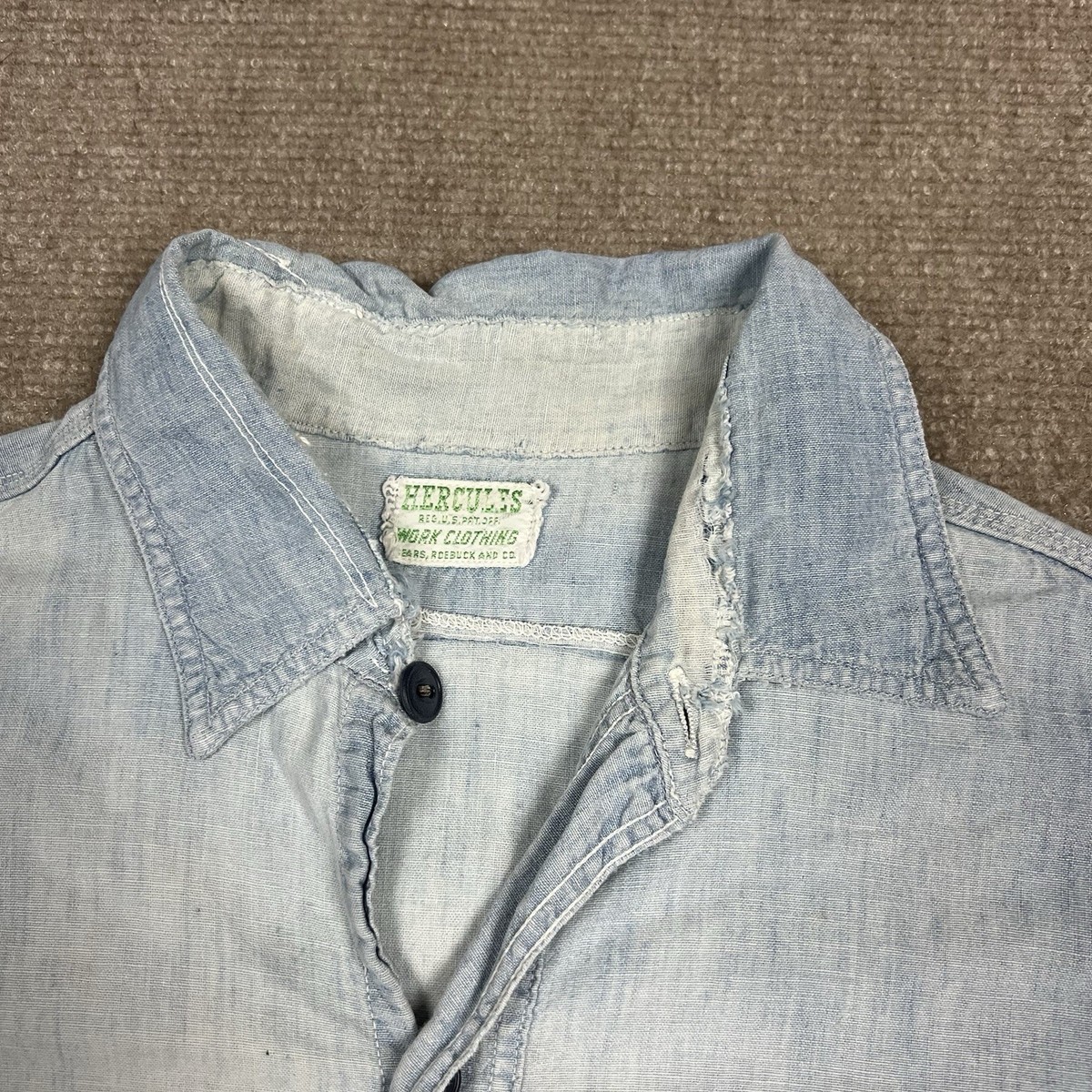 Vintage 40s Hercules Chambray Workwear Button Up Shirt Mens Vintage 40s Hercules Chambray Workwear Button Up Shirt Mens