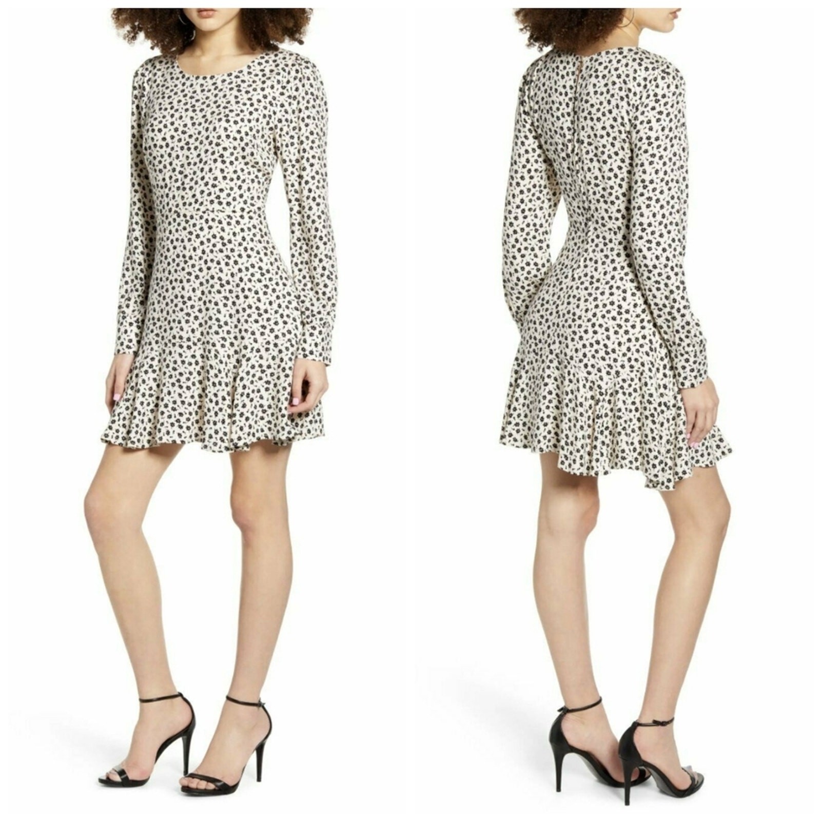 Nuovo con etichetta! Abito floreale Godet manica lunga balza fila A colore avorio taglia media