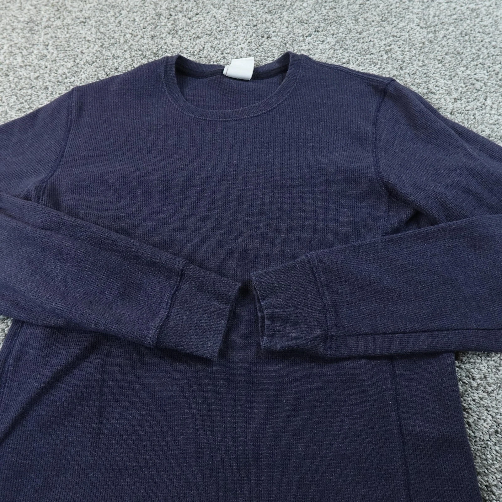 North Face Shirt Mens M Blue Waffle Knit Thermal Long Sleeve Pullover Crewneck