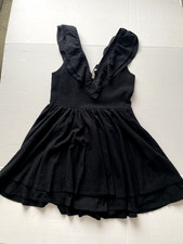 NWT American Eagle Black Low V-Neck Cinch Bodice Mini Layered Dress Size Large
