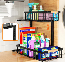 2 Tier Under Sink Organizer Pull Out Cabinet Storage Adjustable Height Slide Out
