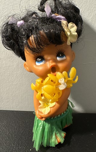 Vintage Kewpie Hawaii Hula Girl Doll Plastic Hong Kong 6"