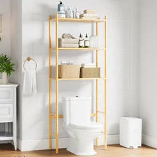 Bamboo 3-Tier Over Toilet Organizer Rack, Adjustable Feet & Bottom #R030