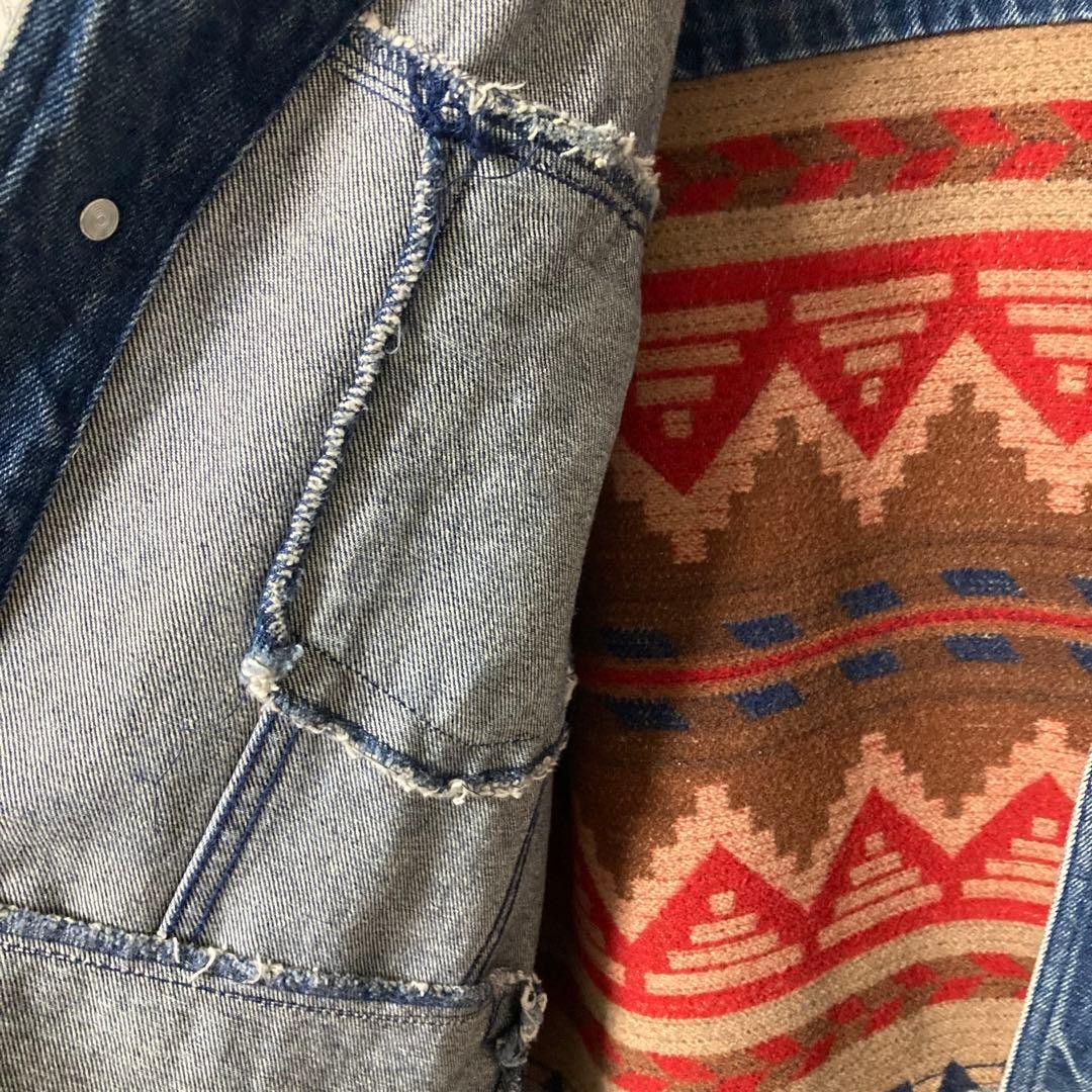 Pendleton 00s Denim Jacket Native Pattern L High-… - image 11