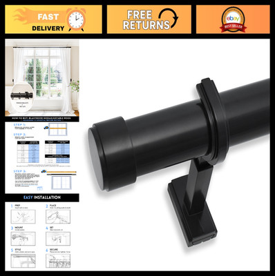 Non-Adjustable Luxury Curtain Rods Set, 1.25'' Tuxedo Black, 9ft Fixed Length, Se