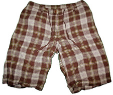 Women's Jones New York Sport Drawstring Plaid Shorts 100 Linen Size 10 30/12