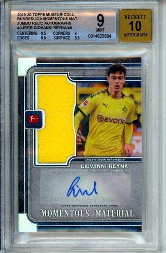 Giovanni Reyna 2019-20 Topps Museum Bundesliga Rookie Auto Jersey #20/40 BGS 9