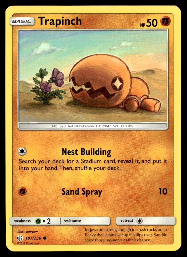Trapinch 107/236 Pokemon Card Cosmic Eclipse Common 50 HP Lightly Played LI