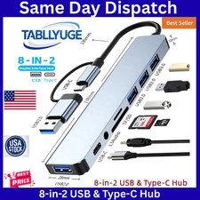 TYPE-C Hub USB3.0 Hub 8 in 2 USB Extender with SD/TF Card Reader 3.5mm Audio