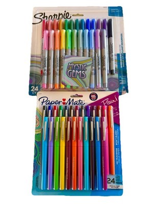 Paper Mate Flair Felt Tip Pens Med Point 24 Colors & 24 Fine Tip Color Sharpie