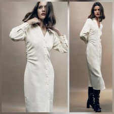Zara Long Sleeve Midi Satin Jacquard Button Down Dress Sz. S