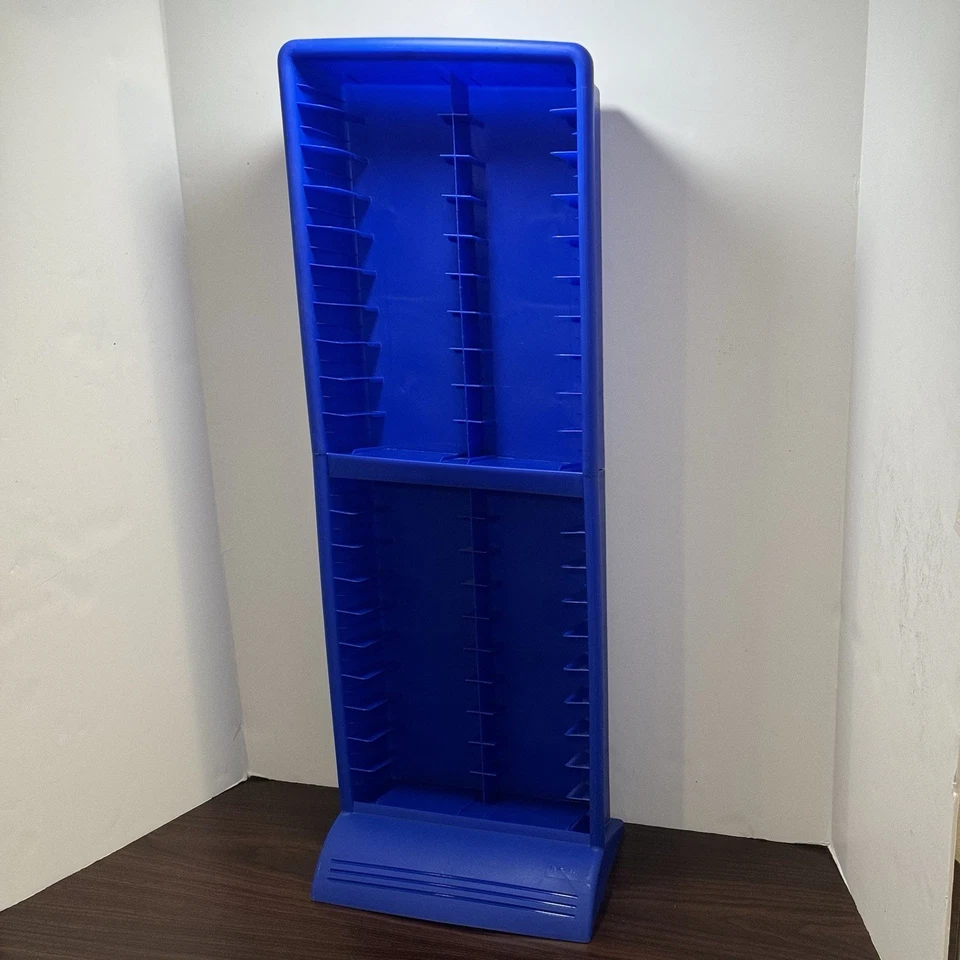 Vintage Fellowes 40 VHS Tapes / 40 DVDs Tower Storage Rack Blue Plastic 31" - Image 2 of 4