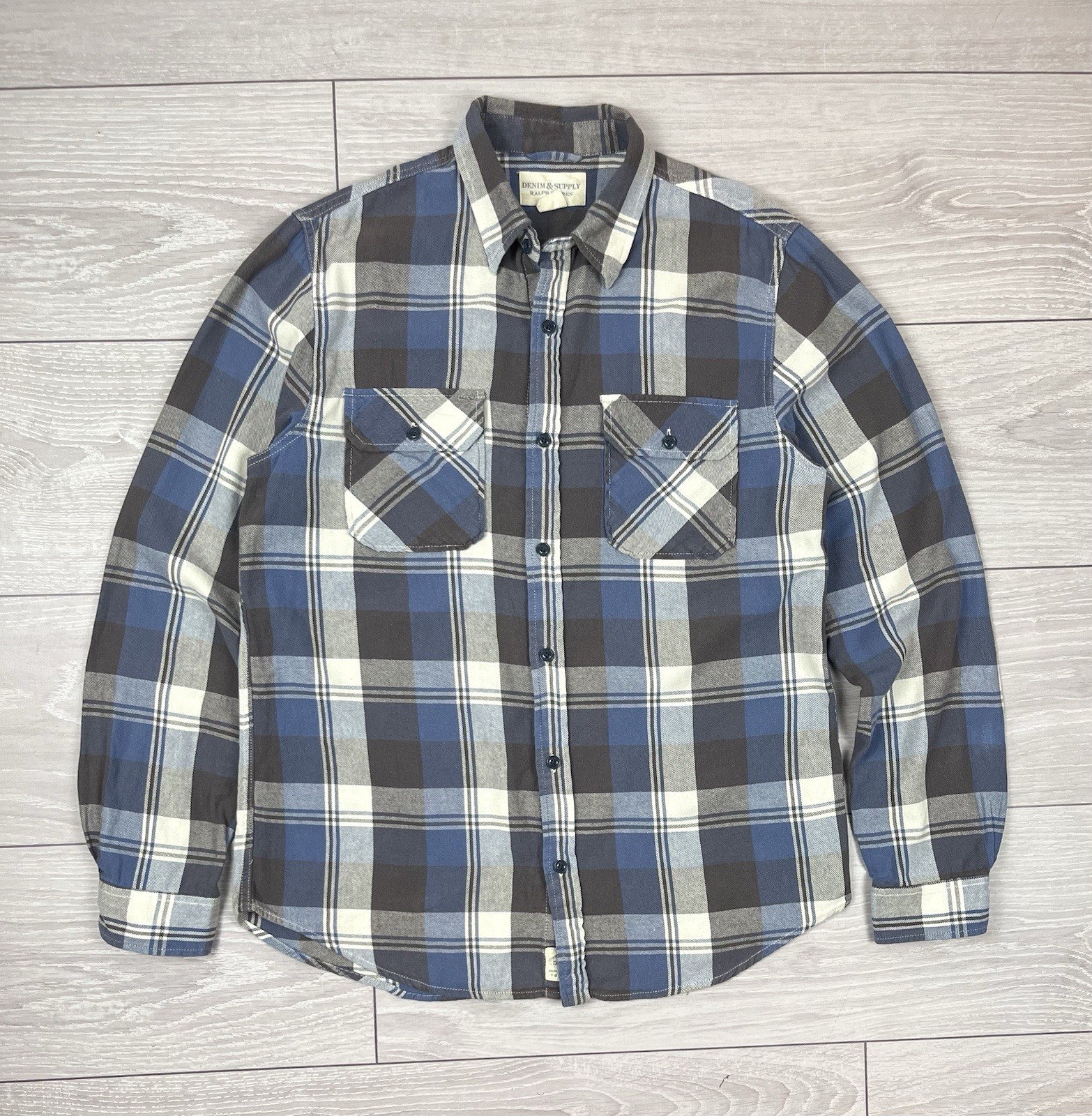 Ralph Lauren Denim Supply Cotton Flannel Plaid Button Shirt Mens L Size