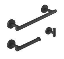 BWE 3-Piece Matte Black Bathroom Hardware Set Wall Mounted Towel Bar Toilet