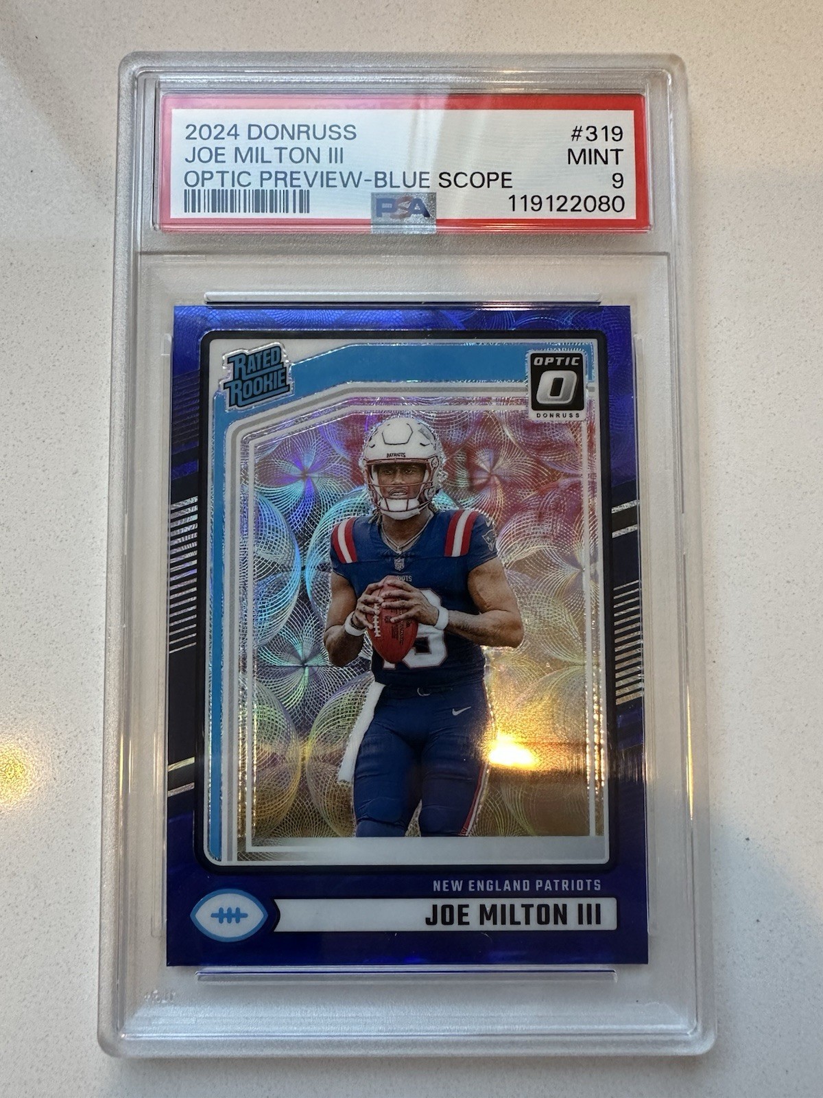 2024 PANINI DONRUSS OPTIC PREVIEW-BLUE SCOPE #319 JOE MILTON III ROOKIE RC PSA 9