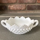 VINTAGE FENTON WHITE MILK GLASS HOBNAIL SCALLOPED EDGE OVAL CANDY NUT DISH