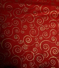 GOLD Metallic  Swirls on RED Holiday Winter Blender Joann Fabric BTFQ