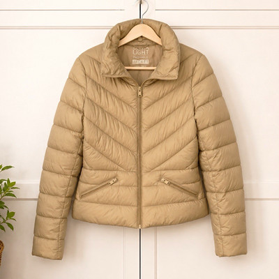 Love Tree Ultra Light Packable Beige Quilted Puffer Jacket Zip Up Women's M