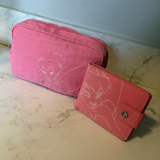 Disney Store Pink Tinker Bell Embroidered Bifold Wallet and Pouch
