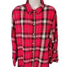 Victoria's Secret Womens L Sleep Shirt Pink Red Plaid Lurex Lace Coquette SZ L