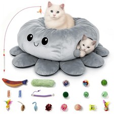 VIEFIN Cat Tunnel Bed for Indoor Cats, Peekaboo Cave Bed, Grey Large,