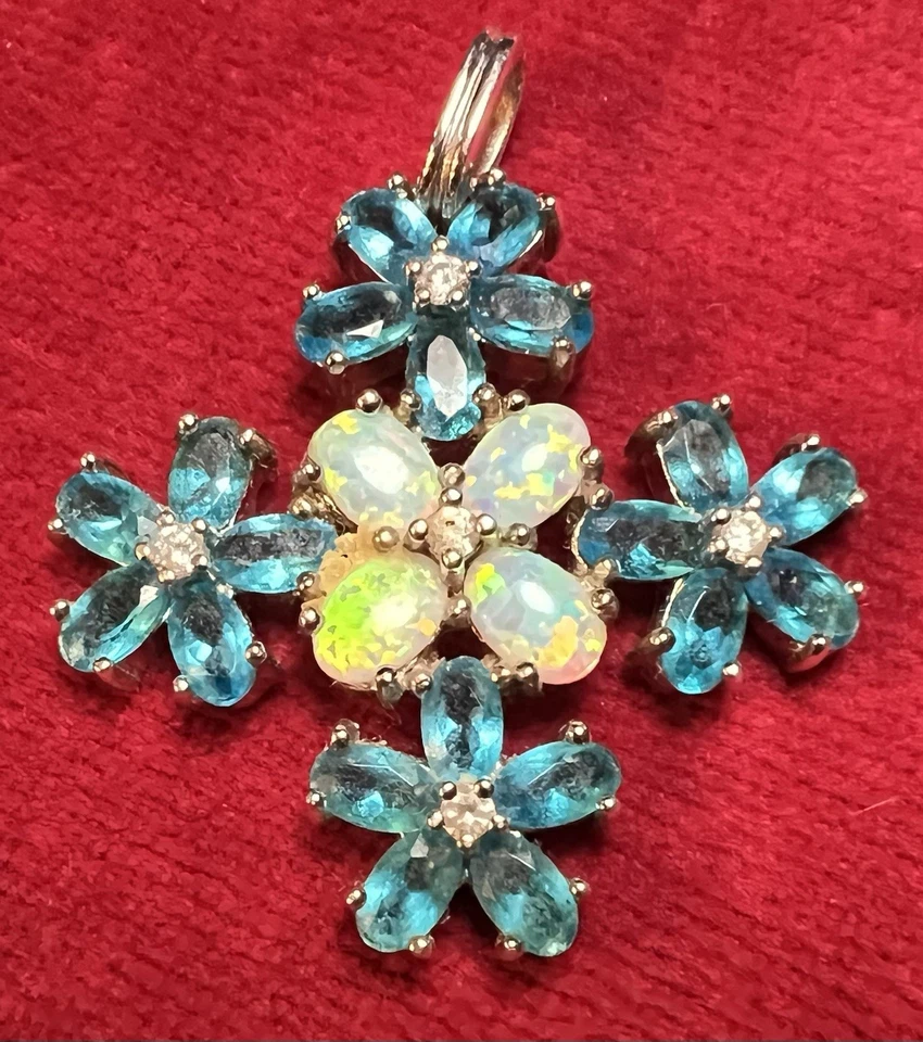 Cruz de ópalo, topacio y diamantes de colección plata de ley 925