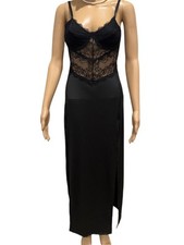 Shein Split Thigh Bustier Black Lace Maxi Dress, size medium